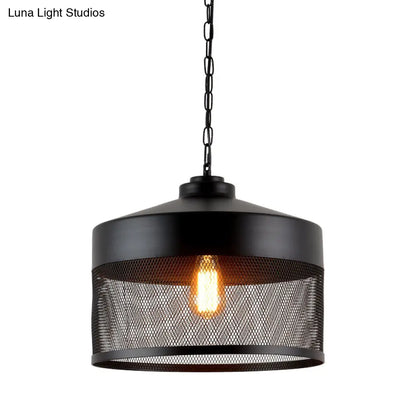 Farmhouse Cage Iron Ceiling Light - Pear-Shaped Mini Suspension Lamp (Black) - Ideal for Restaurants - 1-Bulb Design