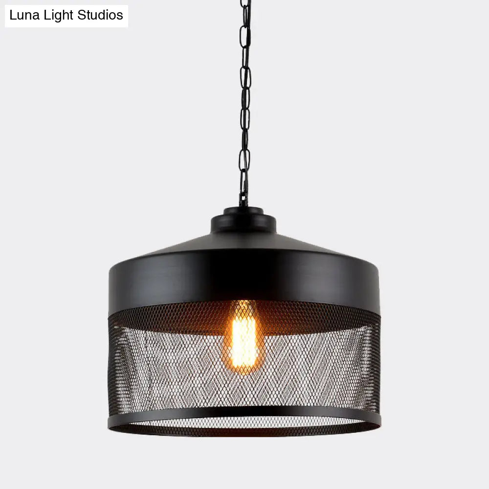 Farmhouse Cage Iron Ceiling Light - Pear-Shaped Mini Suspension Lamp (Black) - Ideal for Restaurants - 1-Bulb Design