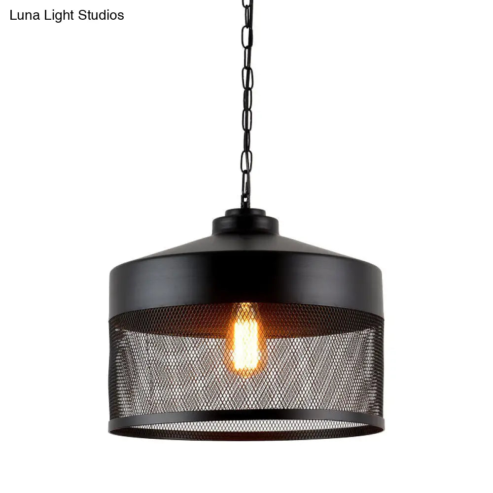 Farmhouse Cage Iron Ceiling Light - Pear-Shaped Mini Suspension Lamp (Black) - Ideal for Restaurants - 1-Bulb Design