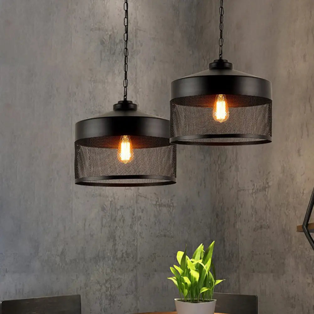 Farmhouse Cage Iron Ceiling Light - Pear-Shaped Mini Suspension Lamp (Black) - Ideal for Restaurants - 1-Bulb Design