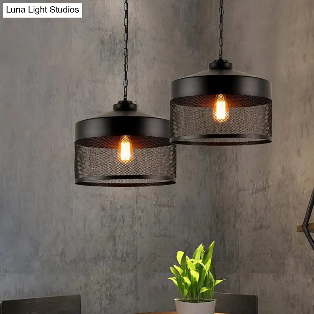 Farmhouse Cage Iron Ceiling Light - Pear-Shaped Mini Suspension Lamp (Black) - Ideal for Restaurants - 1-Bulb Design