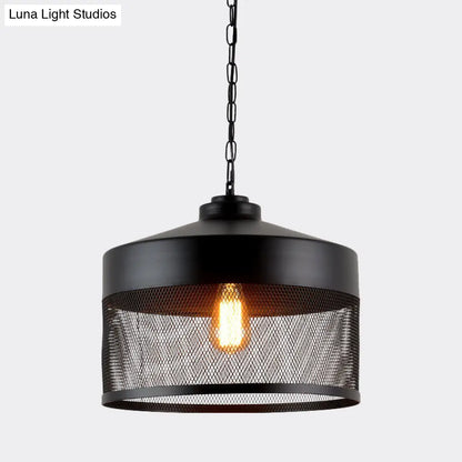 Farmhouse Cage Iron Ceiling Light - Pear-Shaped Mini Suspension Lamp (Black) - Ideal for Restaurants - 1-Bulb Design