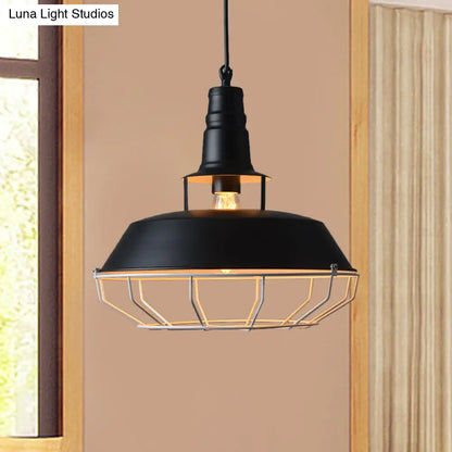 Farmhouse Cage Pendant Lamp: Black Barn Hanging Light with Metallic Finish for Restaurants