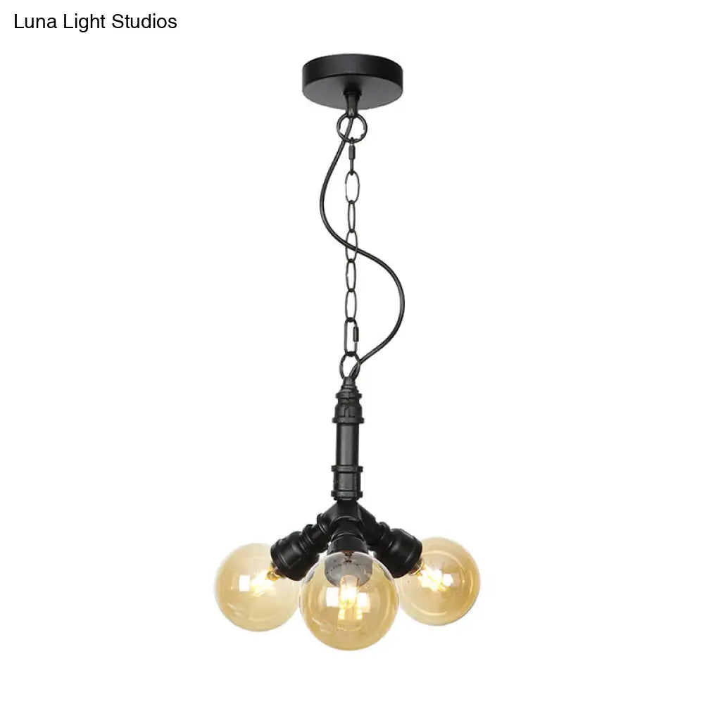 Farmhouse Ceiling Chandelier - Amber/Clear Glass, 3/4/5 Lights, Black Suspension Light for Living Room