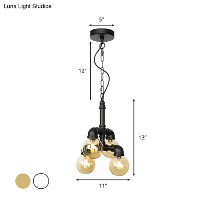 Farmhouse Ceiling Chandelier - Amber/Clear Glass, 3/4/5 Lights, Black Suspension Light for Living Room