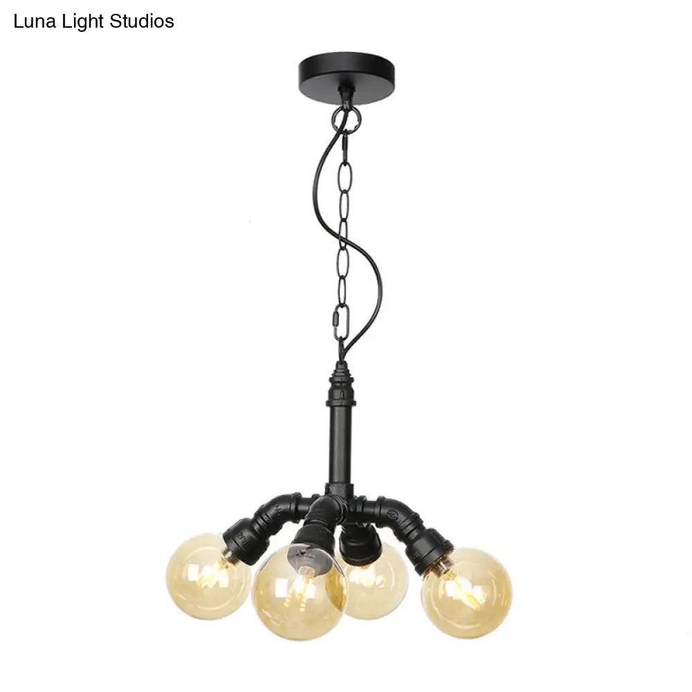 Farmhouse Ceiling Chandelier - Amber/Clear Glass, 3/4/5 Lights, Black Suspension Light for Living Room