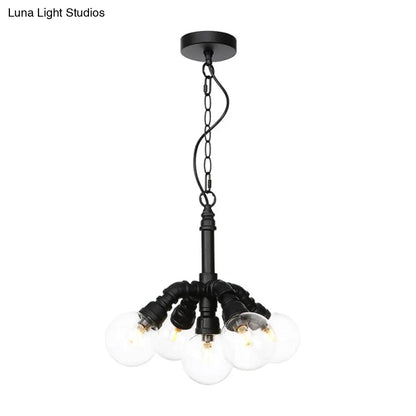 Farmhouse Ceiling Chandelier - Amber/Clear Glass, 3/4/5 Lights, Black Suspension Light for Living Room