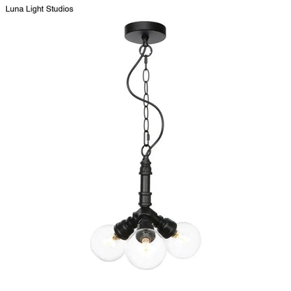 Farmhouse Ceiling Chandelier - Amber/Clear Glass, 3/4/5 Lights, Black Suspension Light for Living Room