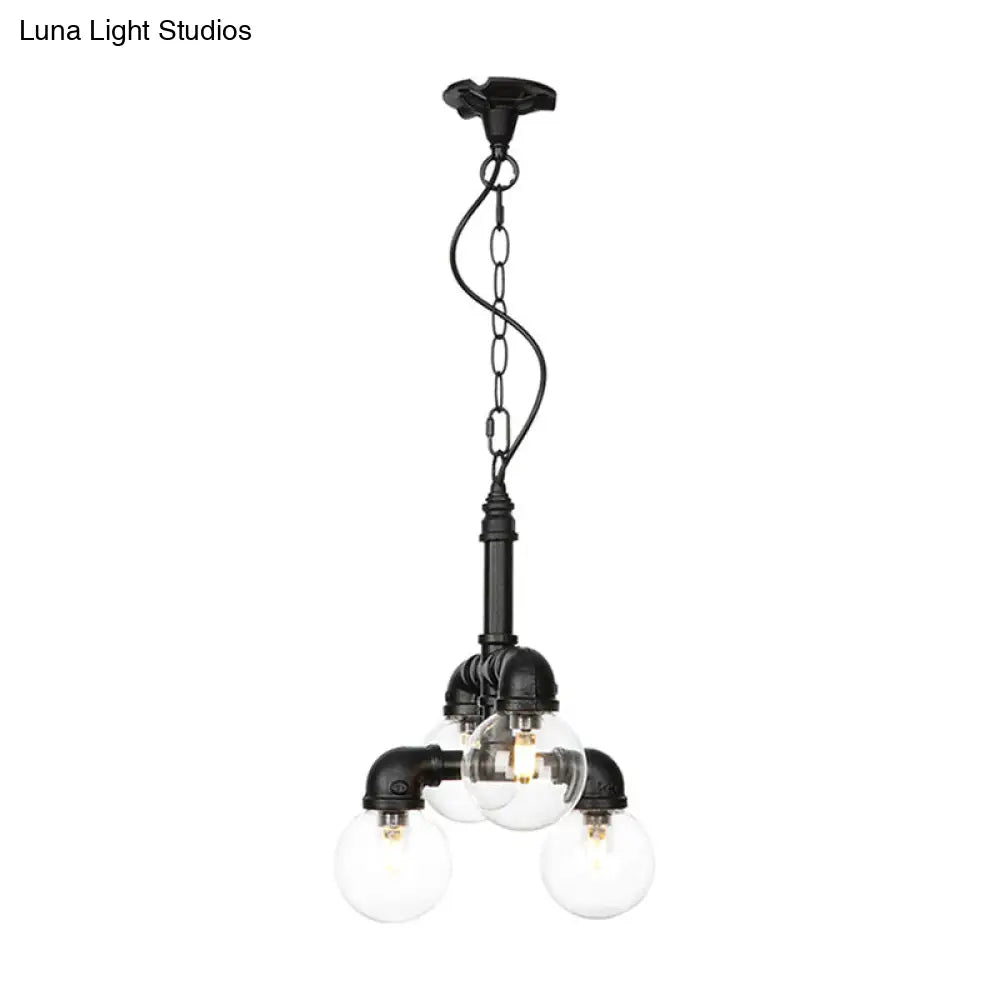 Farmhouse Ceiling Chandelier - Amber/Clear Glass, 3/4/5 Lights, Black Suspension Light for Living Room