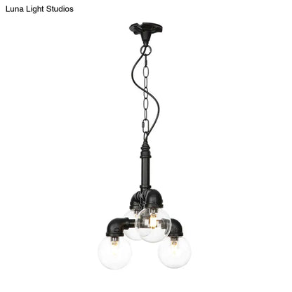 Farmhouse Ceiling Chandelier - Amber/Clear Glass, 3/4/5 Lights, Black Suspension Light for Living Room