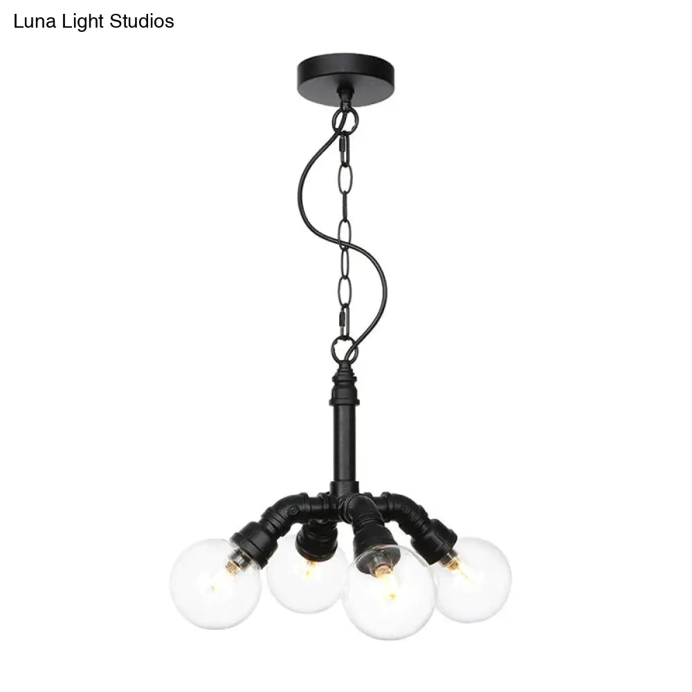Farmhouse Ceiling Chandelier - Amber/Clear Glass, 3/4/5 Lights, Black Suspension Light for Living Room