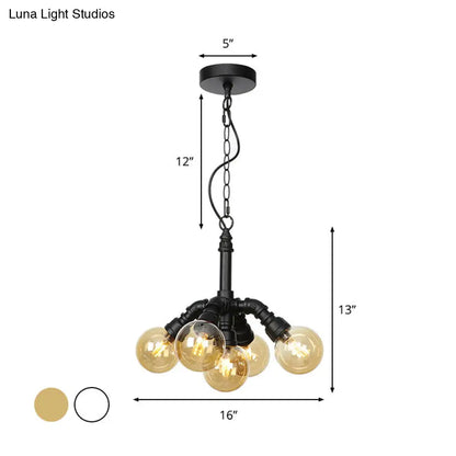 Farmhouse Ceiling Chandelier - Amber/Clear Glass, 3/4/5 Lights, Black Suspension Light for Living Room