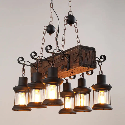 DecorBites™ Farmhouse Ceiling Pendant Light - Clear Glass & Brown Island Lamp Lantern with Wood Block Top - 6 Lights"

Note: It is important to strike a balance between an effective product title for SEO purposes and including key descriptive details.