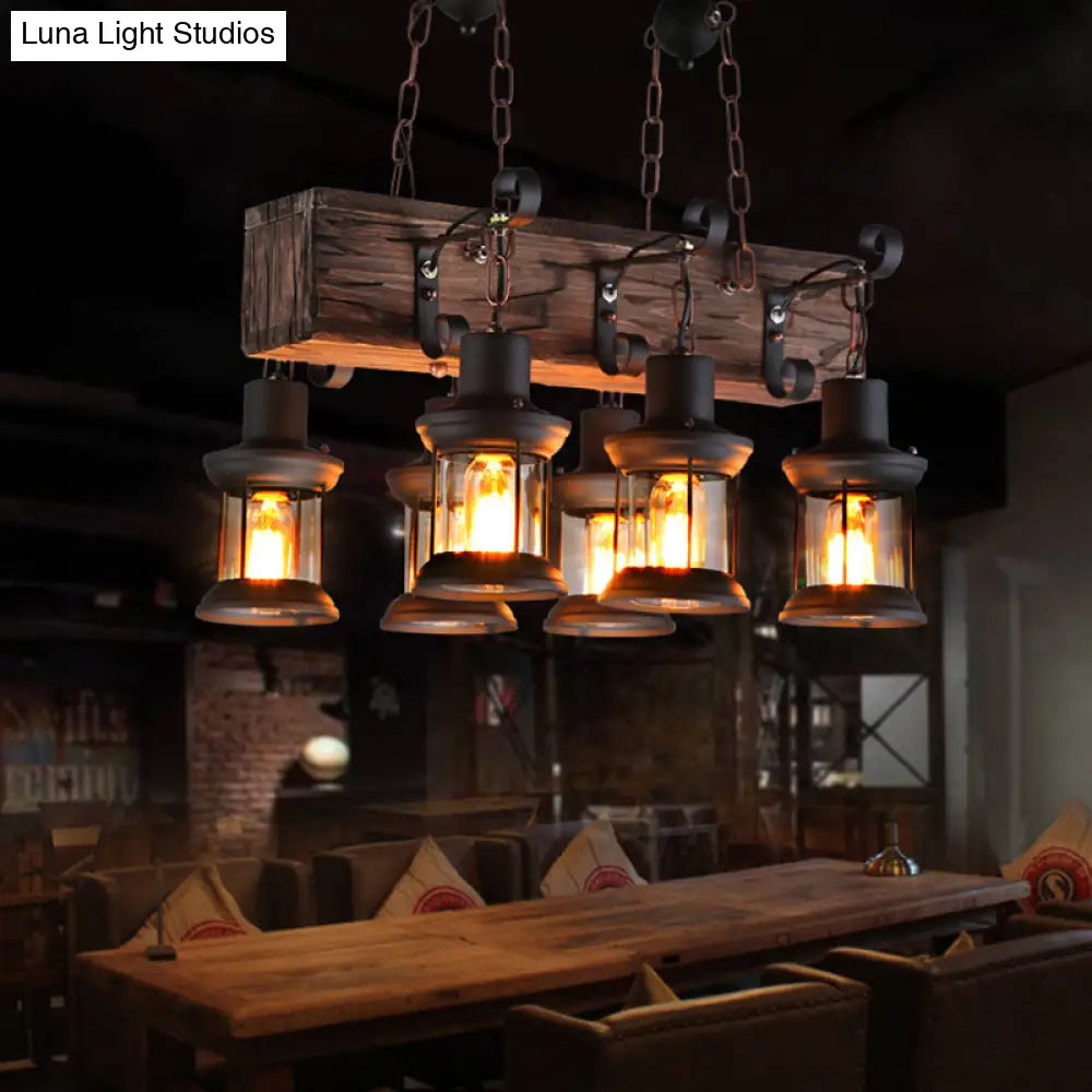 DecorBites™ Farmhouse Ceiling Pendant Light - Clear Glass & Brown Island Lamp Lantern with Wood Block Top - 6 Lights"

Note: It is important to strike a balance between an effective product title for SEO purposes and including key descriptive details.