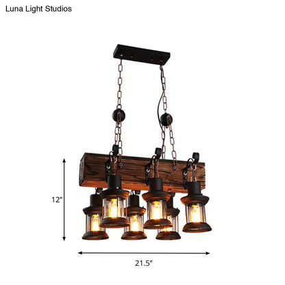 DecorBites™ Farmhouse Ceiling Pendant Light - Clear Glass & Brown Island Lamp Lantern with Wood Block Top - 6 Lights"

Note: It is important to strike a balance between an effective product title for SEO purposes and including key descriptive details.