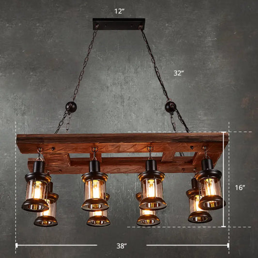 DecorBites™ Farmhouse Clear Glass Lantern Island Lighting Fixture with 8 Wood Lights