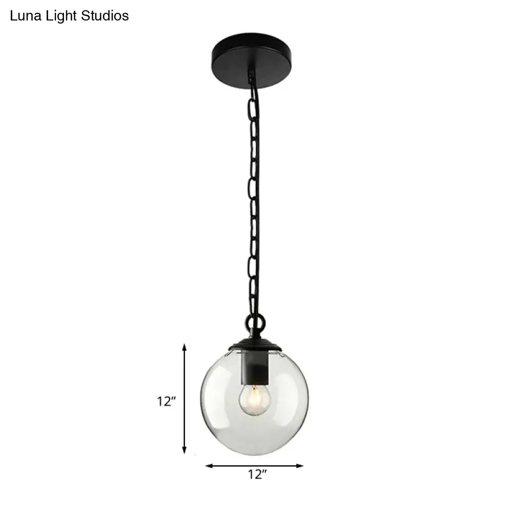 Farmhouse Clear Glass Single-Bulb Pendant Ceiling Light - Black Globe Design, 8"/10"/12" Wide - Ideal for Dining Room with Chain