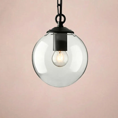 Farmhouse Clear Glass Single-Bulb Pendant Ceiling Light - Black Globe Design, 8"/10"/12" Wide - Ideal for Dining Room with Chain