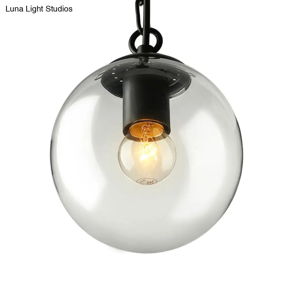 Farmhouse Clear Glass Single-Bulb Pendant Ceiling Light - Black Globe Design, 8"/10"/12" Wide - Ideal for Dining Room with Chain