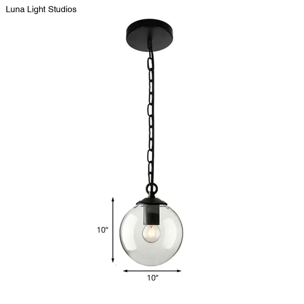 Farmhouse Clear Glass Single-Bulb Pendant Ceiling Light - Black Globe Design, 8"/10"/12" Wide - Ideal for Dining Room with Chain