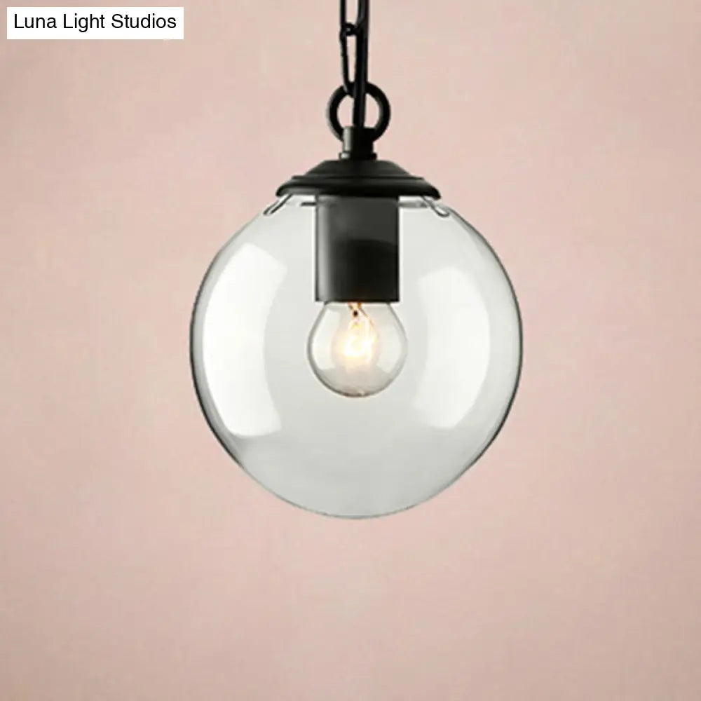 Farmhouse Clear Glass Single-Bulb Pendant Ceiling Light - Black Globe Design, 8"/10"/12" Wide - Ideal for Dining Room with Chain