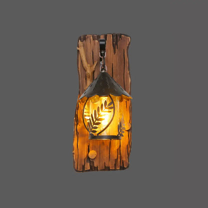 DecorBites™ Farmhouse Clear Glass Wall Mounted Leaf Light with Wood Backplate - Brown