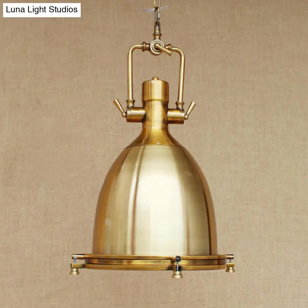 Farmhouse Cloche Pendant Light with Handle in Bronze/Chrome Finish