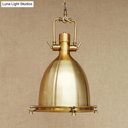 Farmhouse Cloche Pendant Light with Handle in Bronze/Chrome Finish