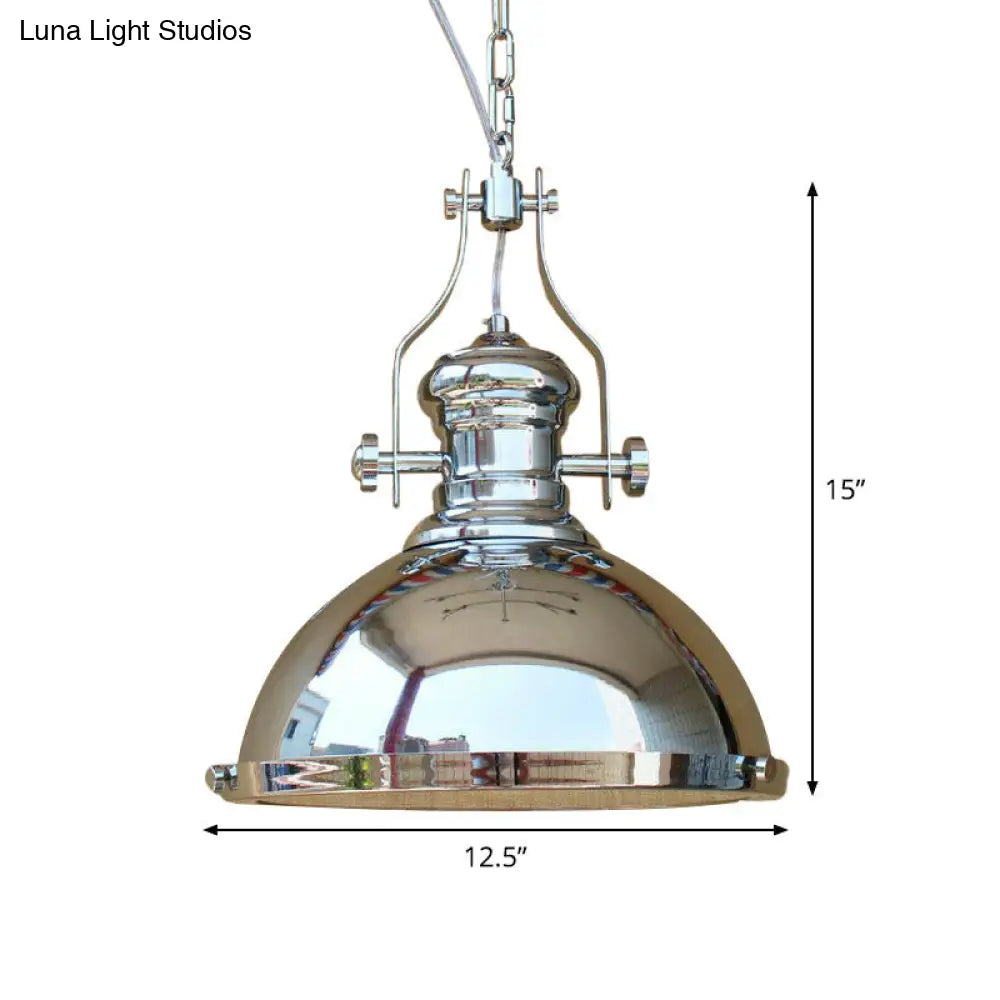 Farmhouse Cloche Pendant Light with Handle in Bronze/Chrome Finish