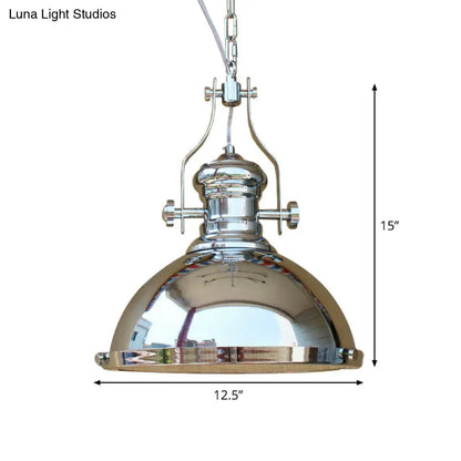 Farmhouse Cloche Pendant Light with Handle in Bronze/Chrome Finish