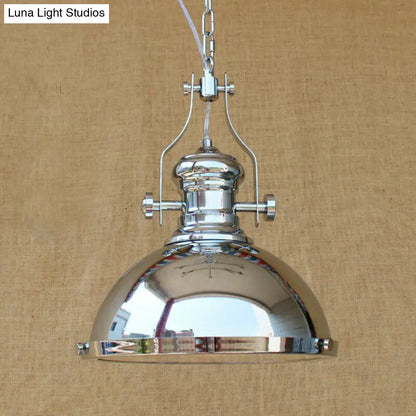 Farmhouse Cloche Pendant Light with Handle in Bronze/Chrome Finish