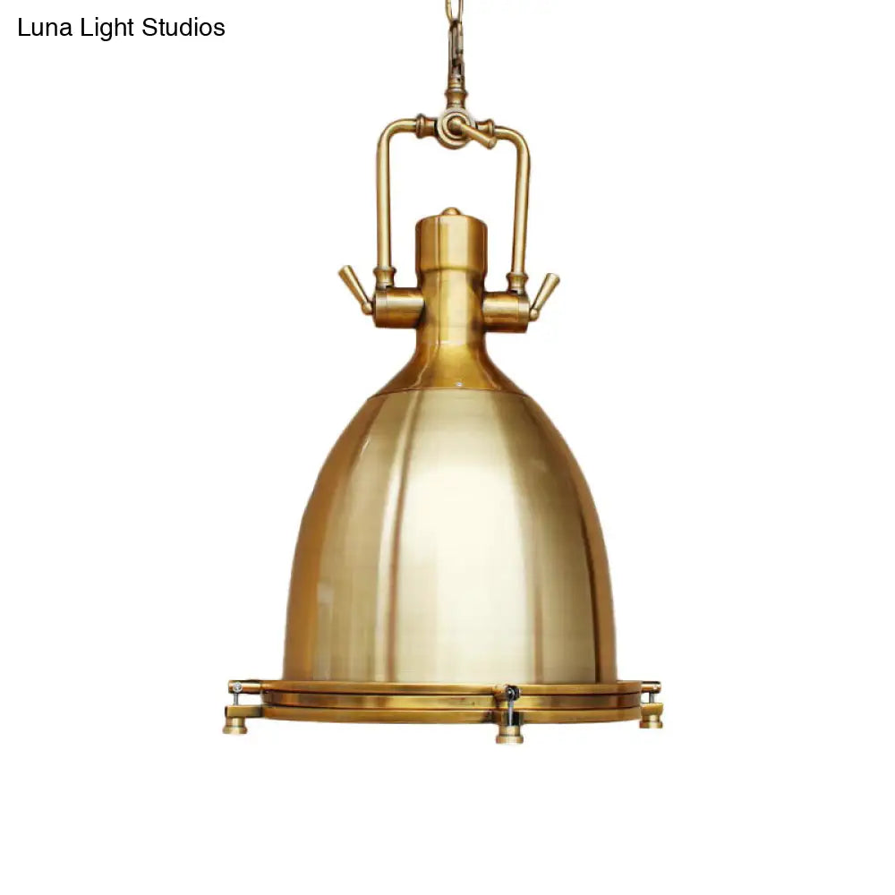 Farmhouse Cloche Pendant Light with Handle in Bronze/Chrome Finish