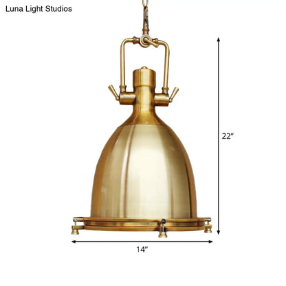 Farmhouse Cloche Pendant Light with Handle in Bronze/Chrome Finish