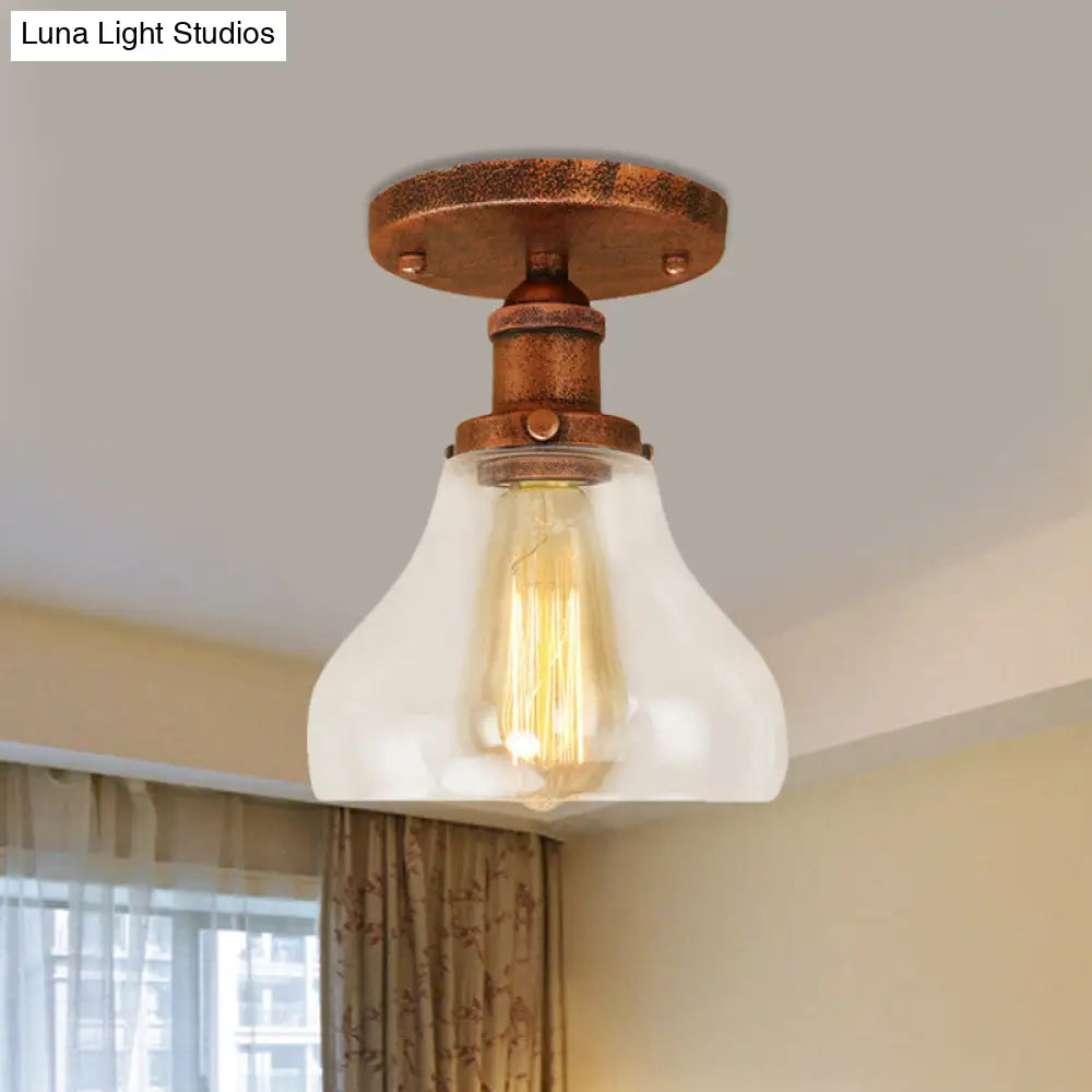 DecorBites™ DecorBites™ Farmhouse Cone Clear Glass Ceiling Lighting Fixture - Single Bulb Semi Flush Mount in Black/Brass/Copper
