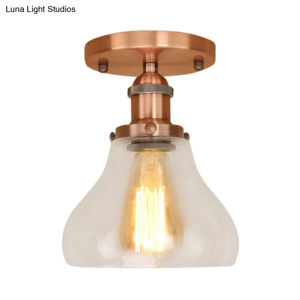 DecorBites™ DecorBites™ Farmhouse Cone Clear Glass Ceiling Lighting Fixture - Single Bulb Semi Flush Mount in Black/Brass/Copper
