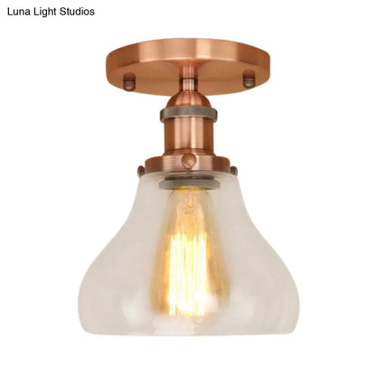 DecorBites™ DecorBites™ Farmhouse Cone Clear Glass Ceiling Lighting Fixture - Single Bulb Semi Flush Mount in Black/Brass/Copper