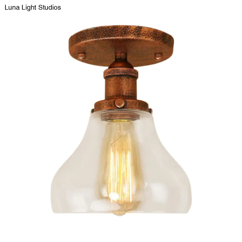 DecorBites™ DecorBites™ Farmhouse Cone Clear Glass Ceiling Lighting Fixture - Single Bulb Semi Flush Mount in Black/Brass/Copper