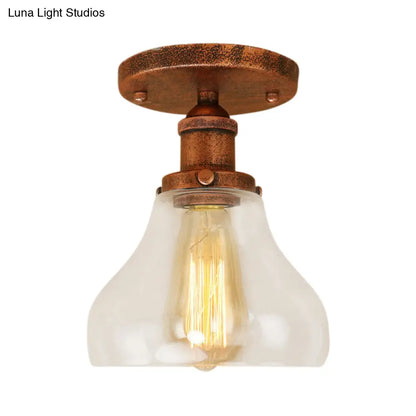 DecorBites™ DecorBites™ Farmhouse Cone Clear Glass Ceiling Lighting Fixture - Single Bulb Semi Flush Mount in Black/Brass/Copper