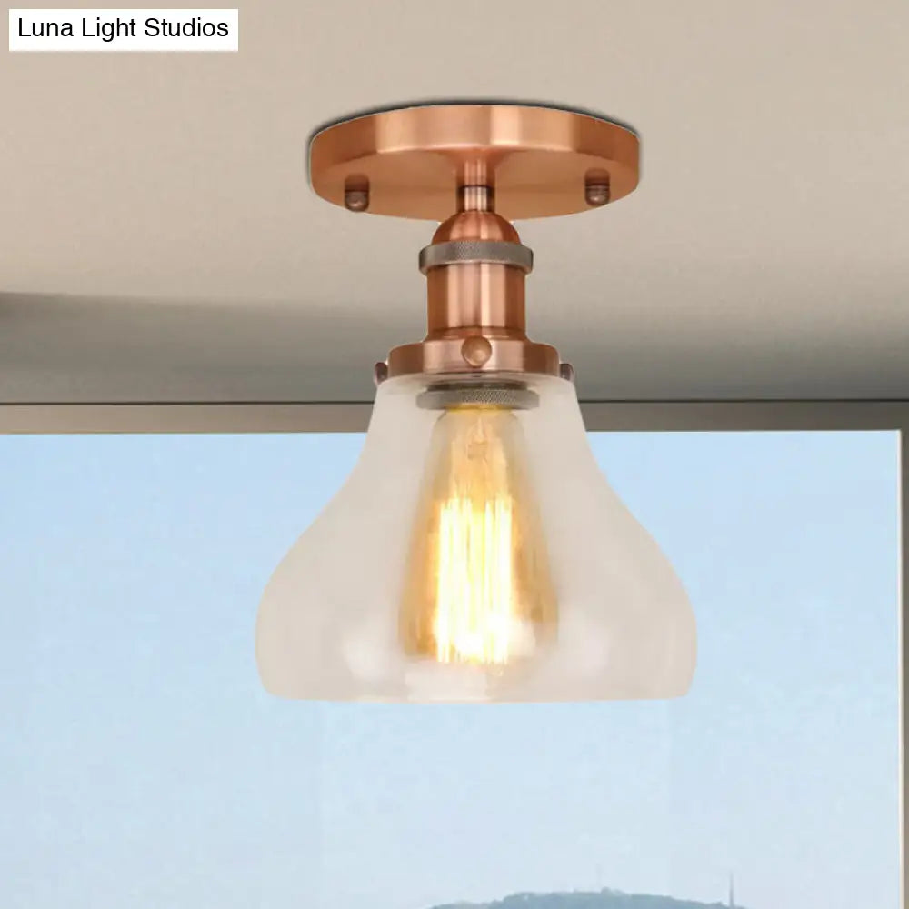 DecorBites™ DecorBites™ Farmhouse Cone Clear Glass Ceiling Lighting Fixture - Single Bulb Semi Flush Mount in Black/Brass/Copper