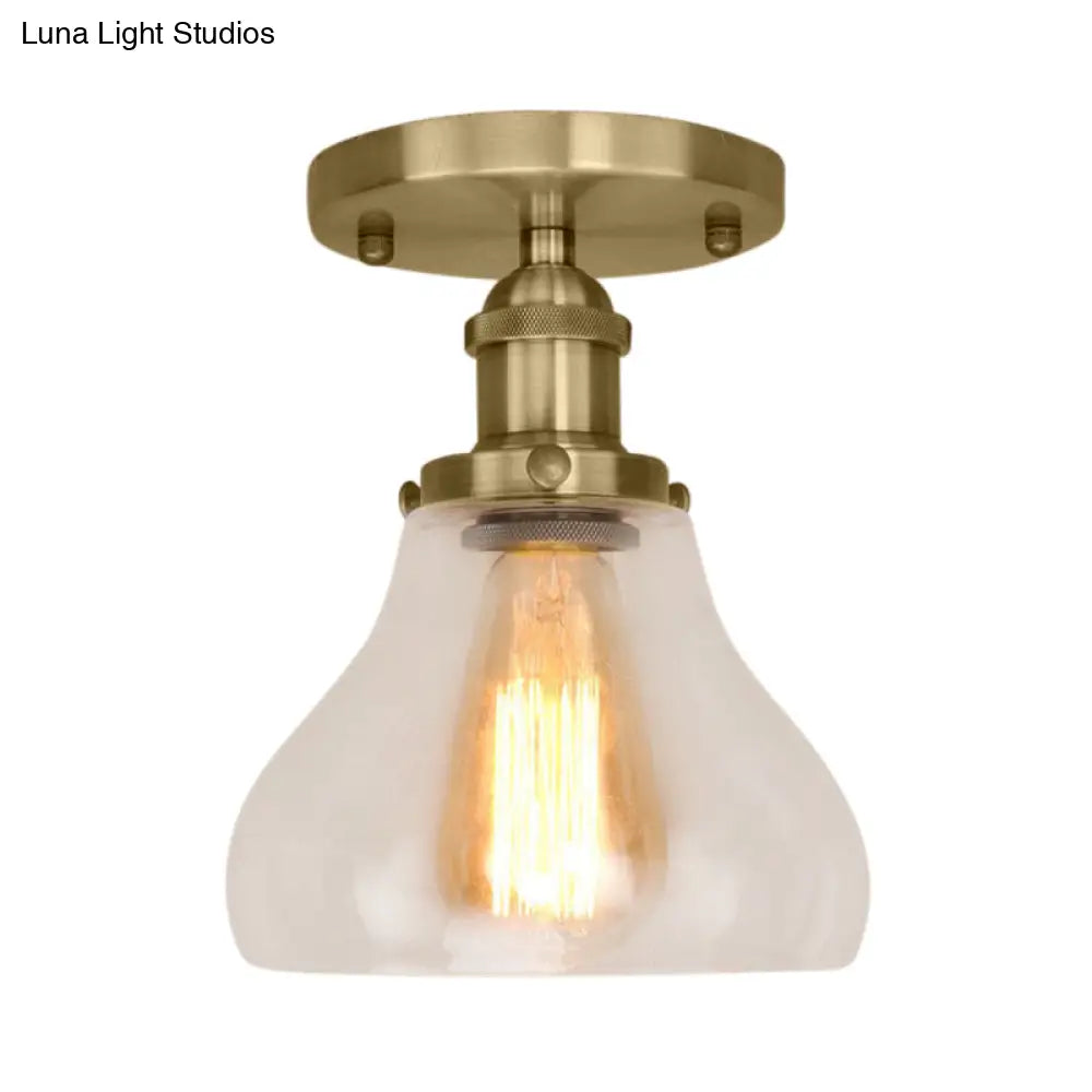 DecorBites™ DecorBites™ Farmhouse Cone Clear Glass Ceiling Lighting Fixture - Single Bulb Semi Flush Mount in Black/Brass/Copper