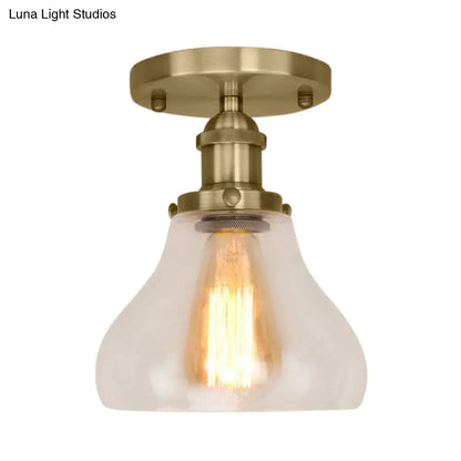 DecorBites™ DecorBites™ Farmhouse Cone Clear Glass Ceiling Lighting Fixture - Single Bulb Semi Flush Mount in Black/Brass/Copper
