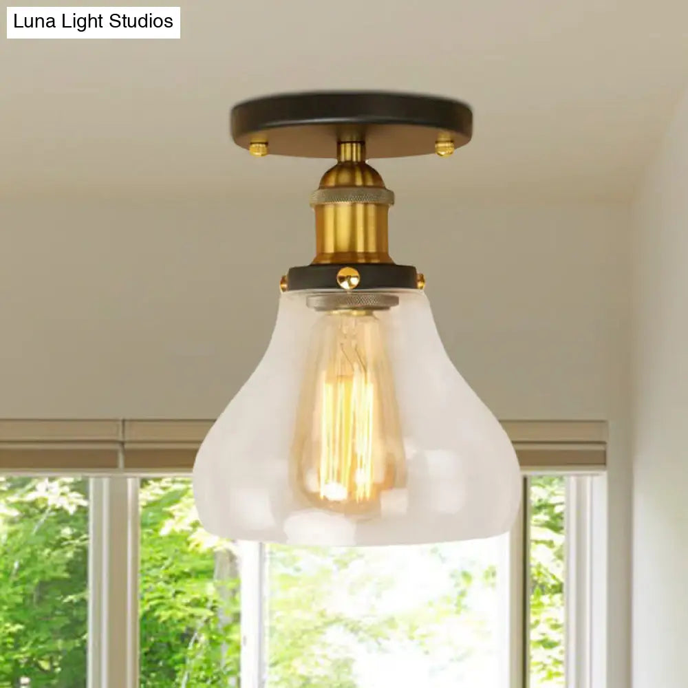DecorBites™ DecorBites™ Farmhouse Cone Clear Glass Ceiling Lighting Fixture - Single Bulb Semi Flush Mount in Black/Brass/Copper