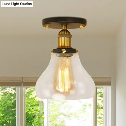 DecorBites™ DecorBites™ Farmhouse Cone Clear Glass Ceiling Lighting Fixture - Single Bulb Semi Flush Mount in Black/Brass/Copper