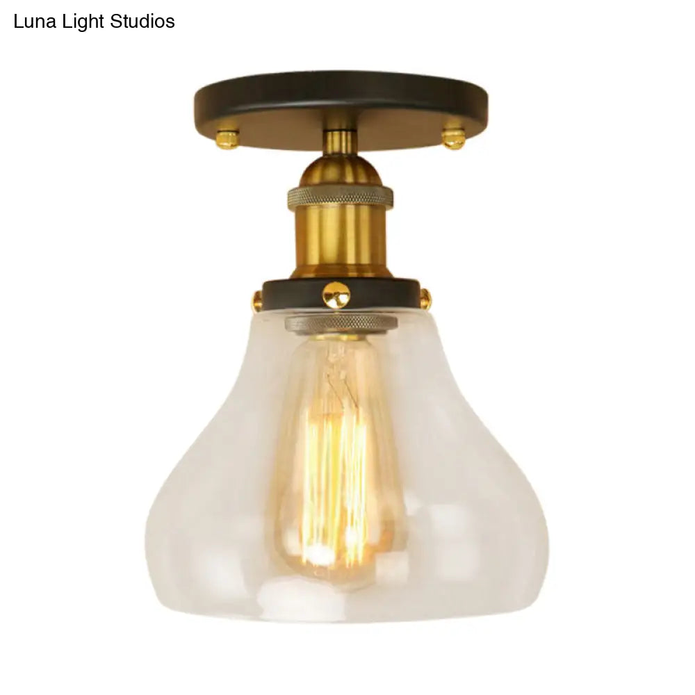 DecorBites™ DecorBites™ Farmhouse Cone Clear Glass Ceiling Lighting Fixture - Single Bulb Semi Flush Mount in Black/Brass/Copper