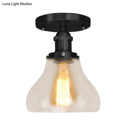 DecorBites™ DecorBites™ Farmhouse Cone Clear Glass Ceiling Lighting Fixture - Single Bulb Semi Flush Mount in Black/Brass/Copper