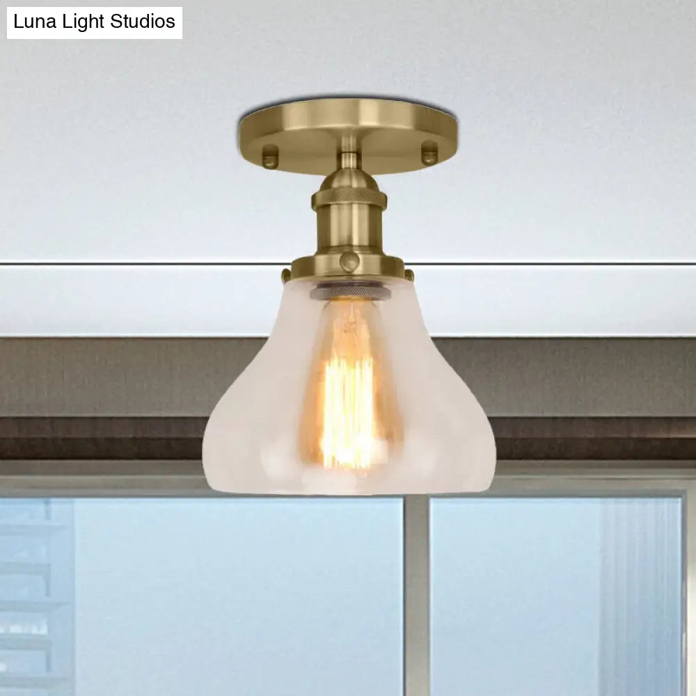 DecorBites™ DecorBites™ Farmhouse Cone Clear Glass Ceiling Lighting Fixture - Single Bulb Semi Flush Mount in Black/Brass/Copper