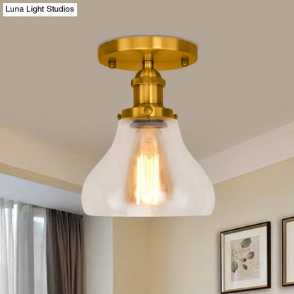 DecorBites™ DecorBites™ Farmhouse Cone Clear Glass Ceiling Lighting Fixture - Single Bulb Semi Flush Mount in Black/Brass/Copper