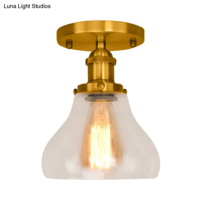 DecorBites™ DecorBites™ Farmhouse Cone Clear Glass Ceiling Lighting Fixture - Single Bulb Semi Flush Mount in Black/Brass/Copper