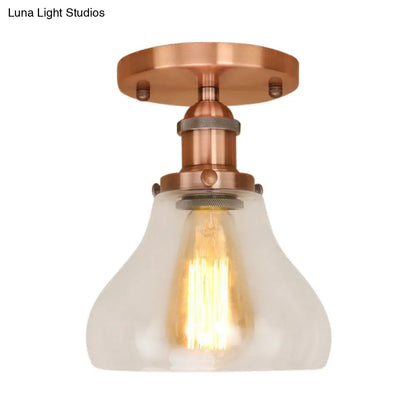 DecorBites™ DecorBites™ Farmhouse Cone Clear Glass Ceiling Lighting Fixture - Single Bulb Semi Flush Mount in Black/Brass/Copper