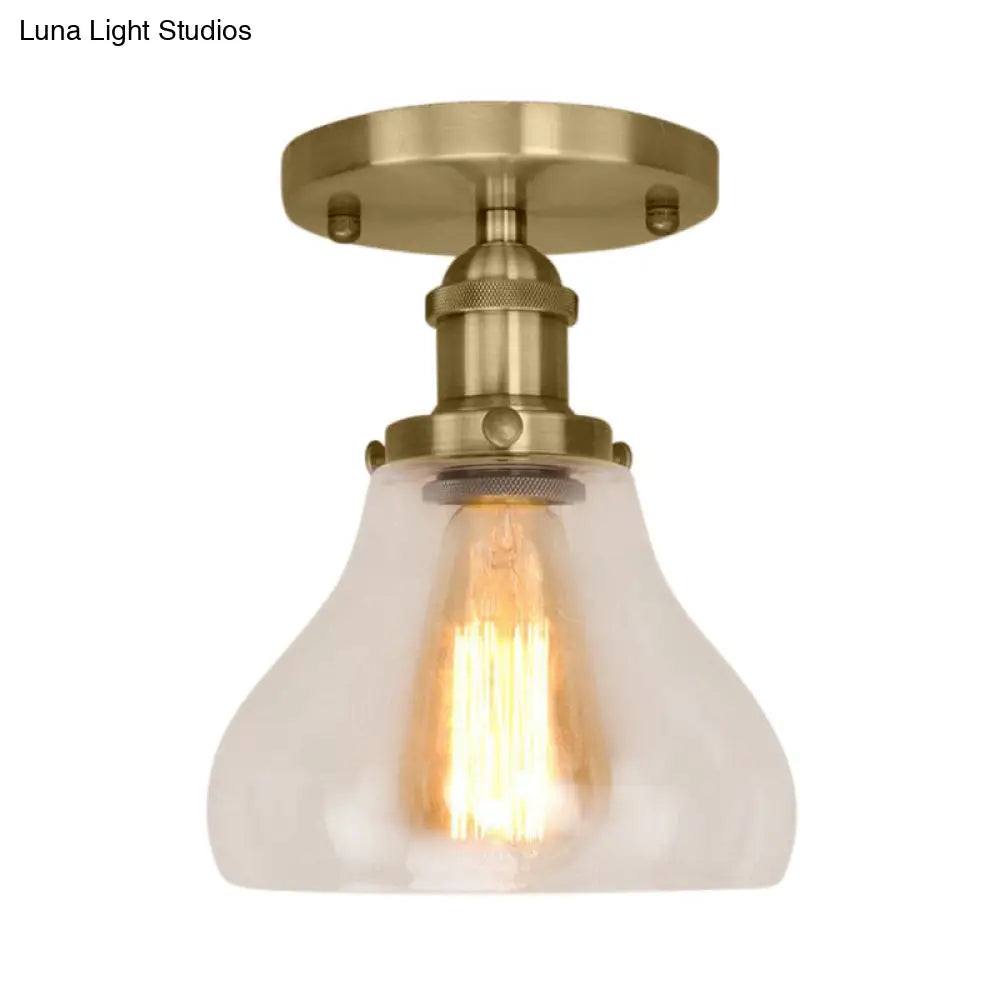 DecorBites™ DecorBites™ Farmhouse Cone Clear Glass Ceiling Lighting Fixture - Single Bulb Semi Flush Mount in Black/Brass/Copper